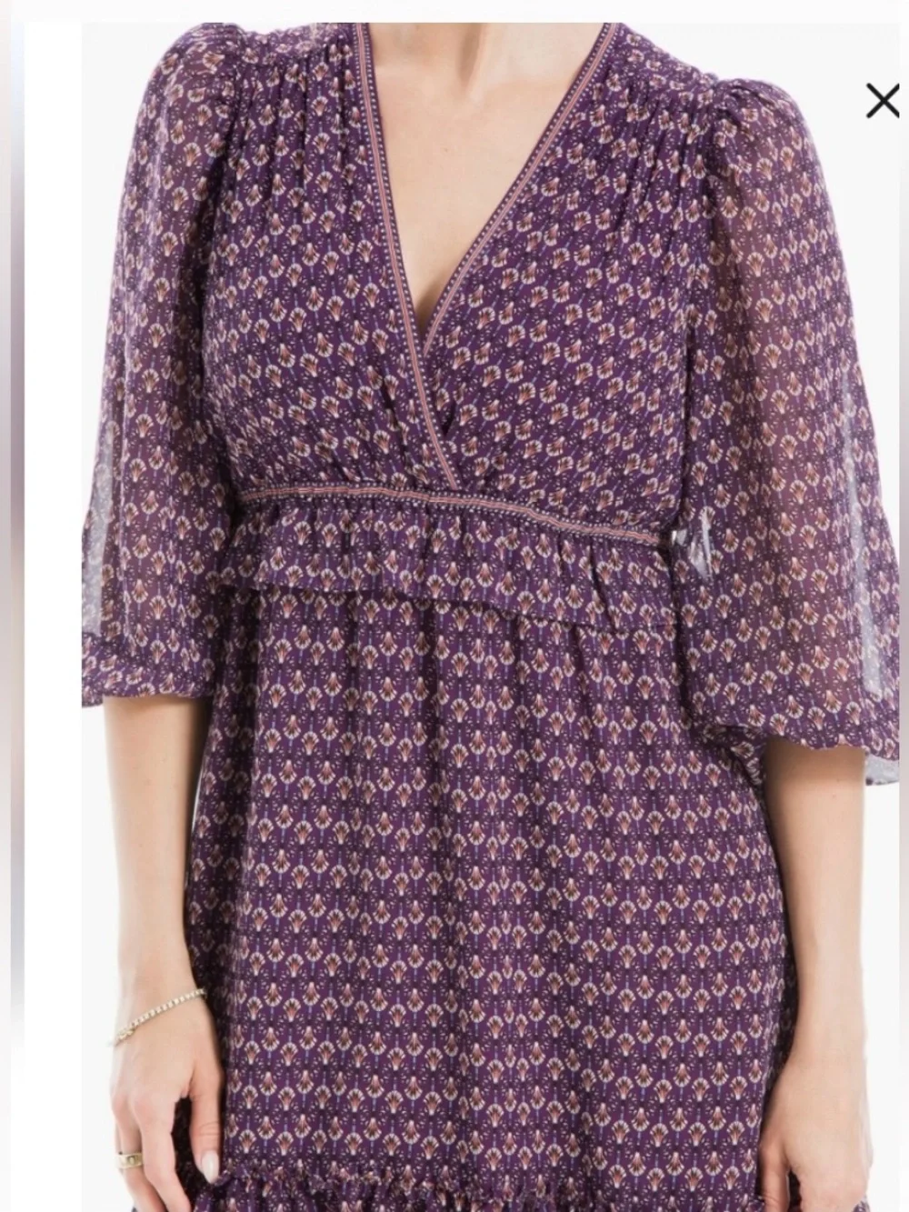 NWOT Max Studio Purple Floral Fan Balloon Sleeve A-Line Dress MED never worn - Picture 4 of 16
